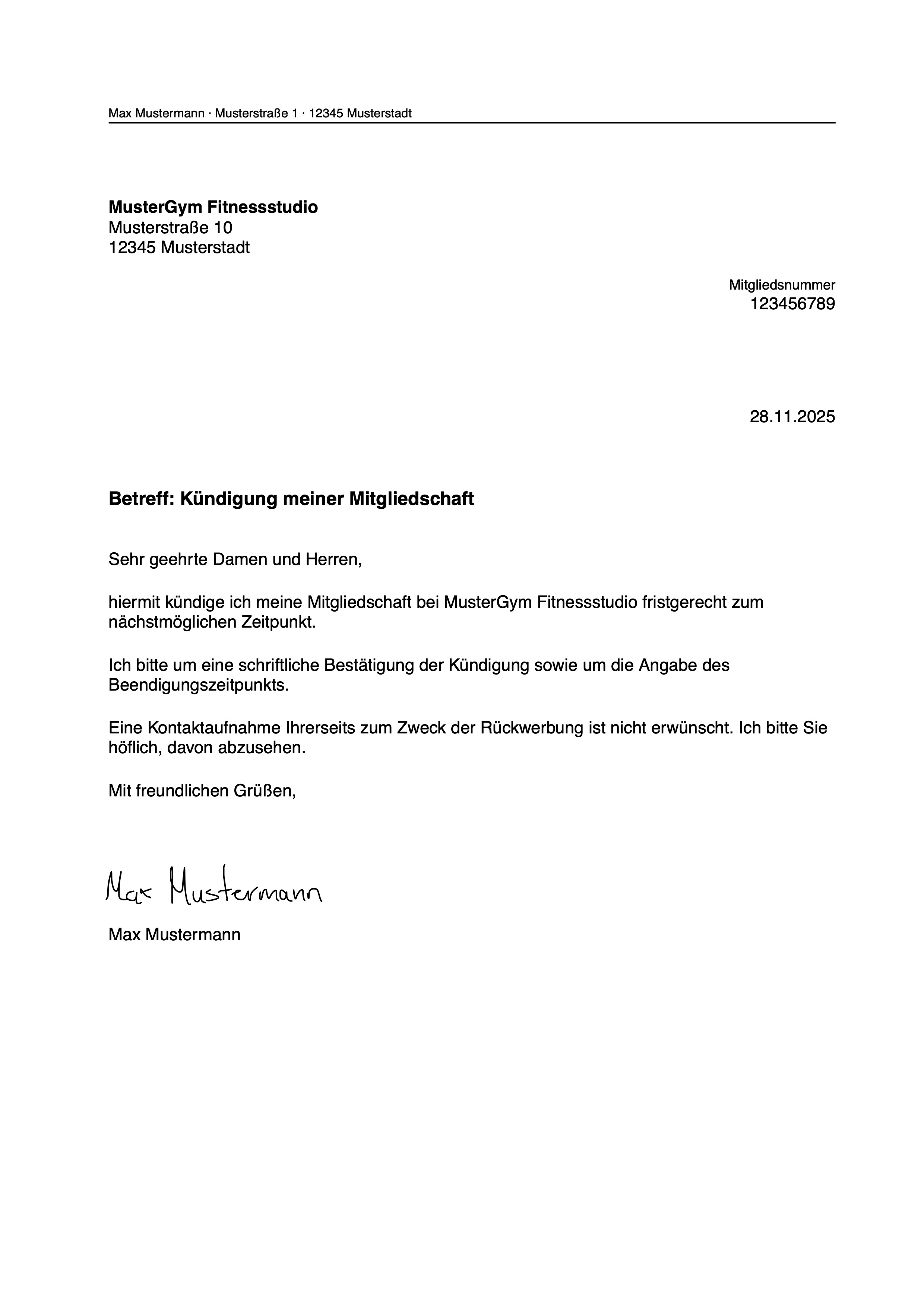 Vorschau der Kündigungsvorlage